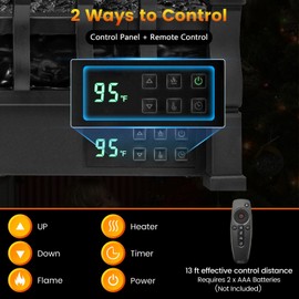 Tangkula 26” Electric Fireplace Log Set Heater with Remote, 5 Flame Modes & Brightness, Thermostat Control, 8H Timer, Realistic Lemonwood Ember Bed, Infrared Quartz Electric Fireplace Insert, 1500W