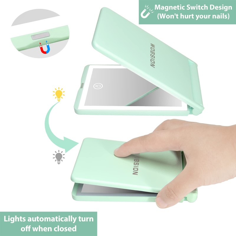 WOBSION Lighted Compact Mirror, Rechargeable Travel Makeup Mirror with Light,1x/3x
