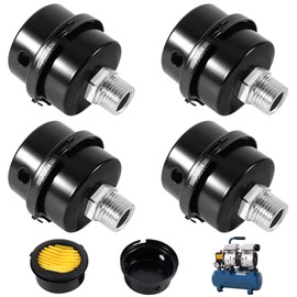 GZLCEU Pack of 4 Air Filter Compressor, 3/8 Inch 16 mm Thread Air Compressor Silencer for Oilless Air Compressor Intake Air Filter Replacement (Black Metal)