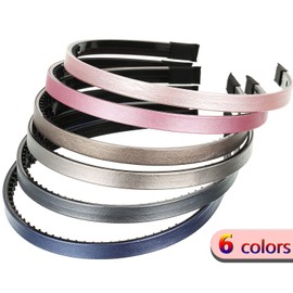 WILLBOND 6 Pieces Skinny Leather Covered Headband Plastic Skinny Headband Hair Loop Solid Color Simple Hairbands for Women(1.1 cm,Lustrous Pink, Rose Red, Blue, Gold, Silver and Grey)