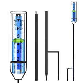 OUISJYER Rain Gauge Outdoor with Large Easy-Read Numbers | Freeze-Resistant Plastic Rain Gauge with Floating Marker, Stake or Hang Installation | 7" Rain Measuring Tool for Garden Yard Fence Farm