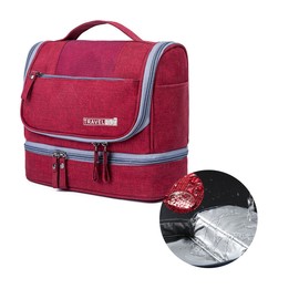 Homyall Premium Travel Toiletry Bag Thicken Positive-ion Oxford Waterproof Cosmetic Bag Portable Unisex Wash Bag Large Hanging Makeup Bag(Red)