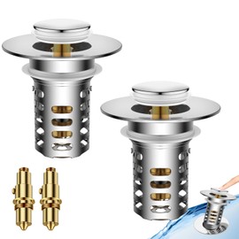 Ocevia Bathroom Sink Stopper - 1.1"-2.36" Universal Fit, Stainless Steel Pop Up, Hair Catcher & Easy Install (2pcs)