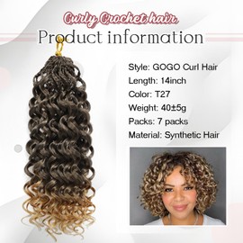 LIYATE 7 Packs Gogo Curl Crochet Hair for Women 14 Inch Pre-Twisted Curly Crochet Hair Deep Ocean Beach Curl Crochet Braids Synthetic Braiding Hair Extensions (14 Inch, 1B/27)