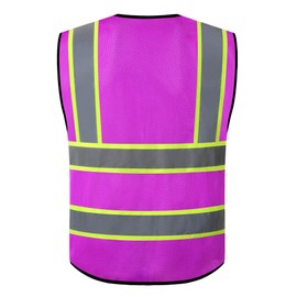 ASIPHITU Reflective High Visibility Safety Vest for Men Women Security with Pockets Zipper Front for Work Vest with Reflective Strips Meets ANSI/ISEA Standards(H-Pink-Purple-XL)
