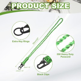 YELARXI Paracord Lanyard, 550 Keychain Lanyard Heavy Duty Necklace Keychains Braided Wrist Strap for Men Women Outdoor Activity Survival Keys Whistle Rope ID Badges (Grass Green