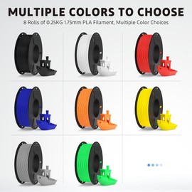 ELEGOO 250g PLA Filament Bundle 1.75mm, 8 Colors 3D Printer Filaments Dimensional Accuracy +/- 0.02mm, 8 Pack 250g Spool, Black/White/Red/Dark Blue/Gray/Yellow/Orange/Neon Green