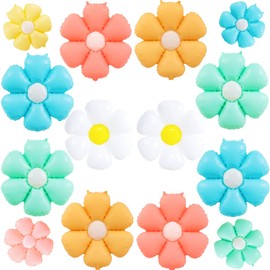 JIAHAO 14 Pcs Daisy Balloons, Colorful Aluminum Foil Flower Balloons for Wedding Baby Shower Birthday Party Decor