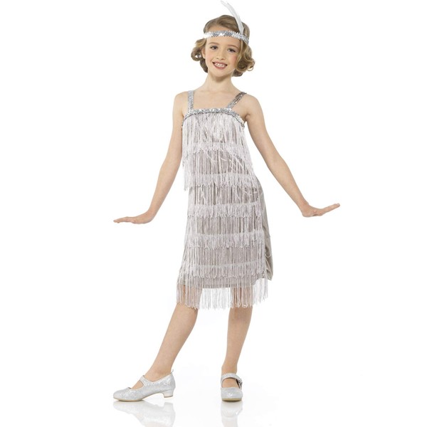 Roaring 20s 1920 Silver Flapper Dress Girl's Costume Large 7-8