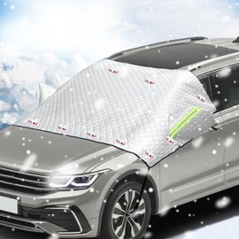 Car Windshield Snow Cover with Side Mirror and Hook, Winter Windshield Sun Shade Foldable, Magnetic Windshield Cover for Ice and Snow, Extra Large Fit for Car/SUV, Pickup truck, 96"x59" Silver