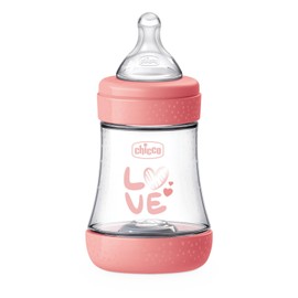 Chicco Perfect 5 Anti-Colic Bottle 150 ml, Slow Flow Bottle 0 Months + with Soft Silicone Teat, 150 ml Biofunctional Bottle with Intui-Flow System, Pink