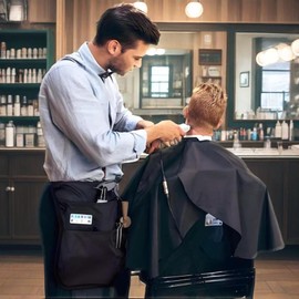 ST-BEST-P Hair Stylist Apron Waterproof with 5 Pockets,Barber Apron for Men & Women,Groomers,Cosmetology,Barber Shop (Black, 2PCS)