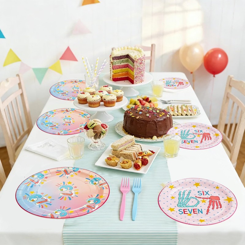 76Pcs 6 7 Birthday Decoration Plates,67 Plates and Forks Set