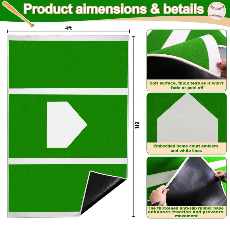 6x4 ft Baseball and Softball Hitting Mat with Non-Slip Backing