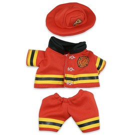 DolliBu Firefighter Dress Up Set for Teddy Bear - Firefighter Hat, Uniform Stuffed Animal Clothes Outfit, Cute Teddy Bear Costume with Fireman Helmet, Jacket and Pants - Small
