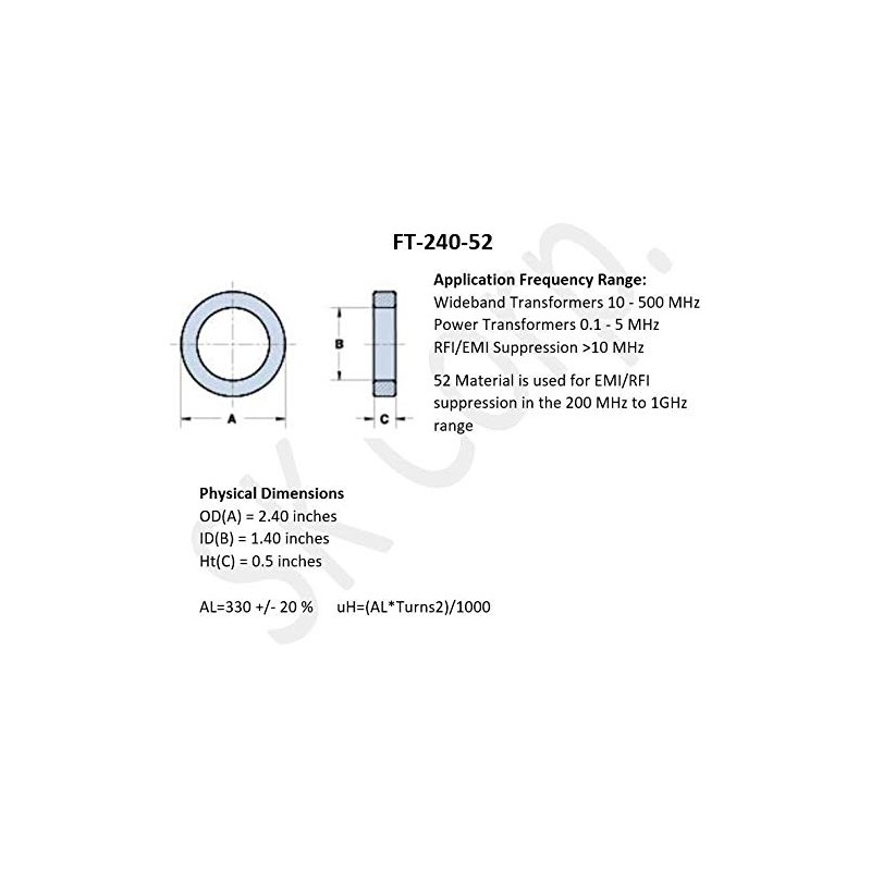 FT-240-52 Ferrite Toroid Core | 52 Material