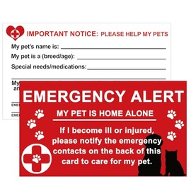 10 Pcs Pet Emergency Alert Card 2 x 3.5 inch My Dog or Cat is at Home Alone Emergency Alert Tag Card Contact Wallet Card with Emergency Contact Call Card