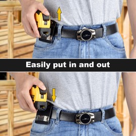 APDTEK Low-Profile Tape Measure Holder for Milwaukee, Heavy-Duty DEWALT Tape Measure Belt Clip Hook Holster, Fits up to 2" Belt - Prevent Pocket Tearing, Black