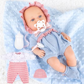 deAO Baby Doll Set,14 inch Vinyl Doll Toys with 2 Set Clothes,Doll Feeding Accessories,Interactive Dolls Kids Pretend Play Toys Baby Dolls for 3 4 5 Girls
