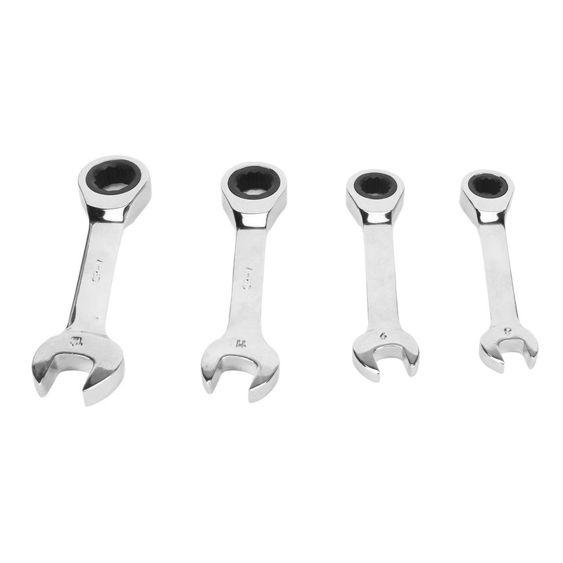 4pcs Short Ratcheting Wrench Set 72 Tooth 8mm 9mm 11mm