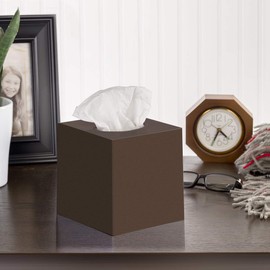 Bronze Tissue Box Cover Square - Plastic Facial Tissue Box Holder - Decorative Cube Tissue Holder Dispenser Fits Any Vanity Countertop, Bedroom Dresser, Office, Bathroom Decor