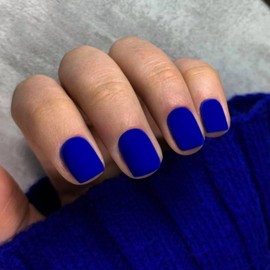 Matte Royal Blue Press on Nails Short Square, Natural Short Gel Nails Glue on Acrylic Nails Press ons, 48Pcs Thick Reusable Fake Nails for Women, Short Coffin Artificial Nails Solid Color Square Nails