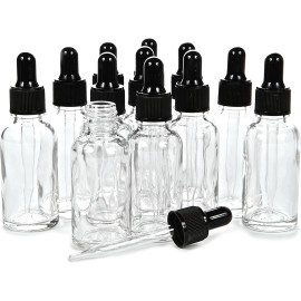 Vivaplex 12 Pack 2 Oz Clear Glass Bottles With Droppers Black Caps For Oils And Travel