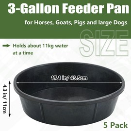 Sadnyy 5 Pcs Rubber Feed Pan 12 Quart/ 3 Gallon Giant Rubber Tub Large Horse Feed Bucket Rubber Livestock Water Bowl for Horses Dogs pig Goat Chicken Farm Animal Feeding Pet Training, 17.1 x 4.3 Inch