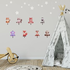 Yezirzax 8 Stück Kindergarderobe, Selbstklebender Haken aus Holz, Kleiderhaken für Kinder in Tierform, Garderobe Kinder Wandhaken Holz Garderoben Kinderzimmer Deco Geschenk
