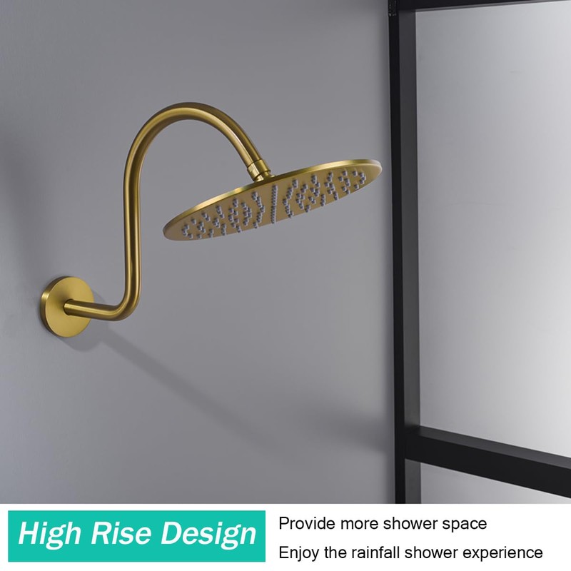 SEABEFORE 13 Inch Shower Arm,S Shaped Shower Head Riser Pipe