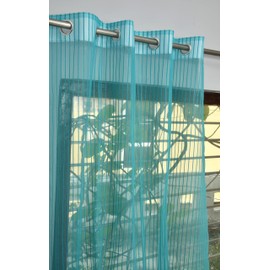 Homefab India 2 Piece Sheer Strips Window Curtain - 5 ft, Aqua Blue