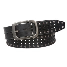 1 1/2" (38 mm) Snap on Vintage Cowhide Metal Circle Studded Leather Belt, Black | 34"