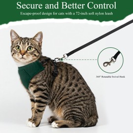 A1HC Escape Proof Cat Harness and Leash - Soft Adjustable Vest, Comfortable Mesh and Long Strips with Air Tag Pocket, Easy Control, Safe Walking Harness for Cats & Kittens - Dark Green (Small)