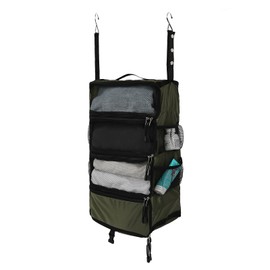 TABITORA Travel Luggage Organizer Hanging Packing Cubes Portable Hanging Shelves Carry on Closet for Suitcase with 2 Hooks,Collapsible(Darkgreen,S)