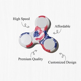 Encore Brandz Fidget Spinner Toy, Custom Face Fidget Kit, High Speed, Spinner Gifts for Adults and Kids, Stress Anxiety ADHD Relief Fidgets Toy, American Flag & Plain Black