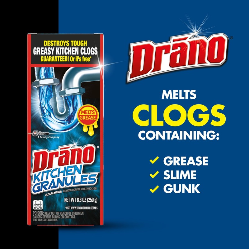 Drano Kitchen Granules Drain Clog Remover and Cleaner, Unclogs Blockage