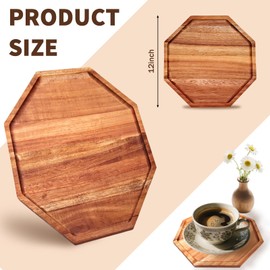 LECEHIVO 4 Pcs Acacia Wood Serving Tray Large Food Platter Wooden Octagon Decorative Plates Board Vegetables Salad Dish for Charcuterie Bread Cheese Cupcakes Fruit Pizza(12 Inch,10 Inch,8 Inch 6 Inch)
