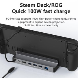 Zoravson Steam Deck 6-in-1 Docking Station with HDMI 2.0 and DisplayPort 4K@60Hz Gigabit Ethernet, 3x USB-A 3.0 and USB-C 100W Input