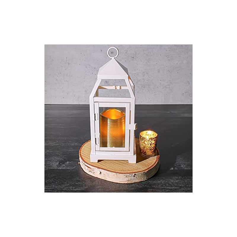 Richland White Contemporary Metal Lantern with Clear Glasses Small Set