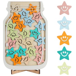 KATIMI Reward Glass with Star Reward System Children: Children's Reward System with 25 Stars, Reward Glass Jars with Wooden Holder for Potty Training and Motivational Behavior Rewards