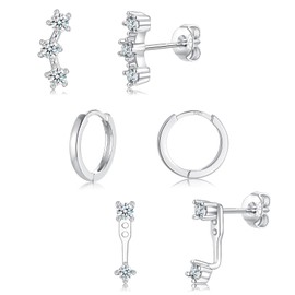 Earrings 925 Silver, 3 Pairs of Stud Earrings, Silver 925 Earrings Set with Cubic Zirconia, Stud Ears, Silver Gold Piercing, Ear Sleeping Cartilage Tragus for Women Girls, Gold-plated