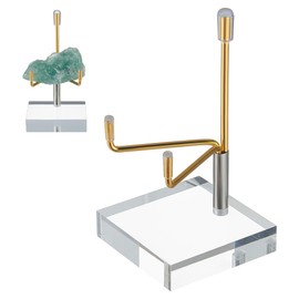 UNICRAFTALE 1Pcs Acrylic Easel Display Stand Adjustable Metal Arms Display Stand Easel with Acrylic Base Golden Small Easel Holder for Rock Crystal Geode Gemstones Fossils Minerals Agate 5x5x9.8cm