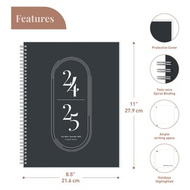 Rileys Planner 2024-2025 Academic Year, 18-Month Academic Weekly Planner - Academic Weekly & Monthly Agenda Planner, Flexible Cover, Notes Pages, Twin-Wire Binding (8.5 x 11 Inch, Black)