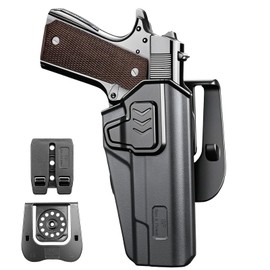 GUN & FLOWER OWB Holster Fit 1911 Colt-Elite Force-Kimber-Springfield-RIA-S&W-Ruger-Taurus-Rock Island and Most 1911 5'' No Rail, Index Finger Release, 360 Degrees Adjustable Paddle w/Molle Adapter