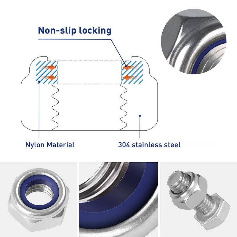BOUMVID Hexagonal Nuts M3, Pack of 50 Self-Locking Nuts Lock