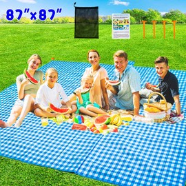 ZHUYNXIR Extra Large Picnic Blanket, 87x87 inch Waterproof Picnic Blanket, Gingham Picnic Mat for Beach, Camping Grass Picnic Blankets.