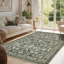 Youime Machine Washable Rugs 3x5 Boho Area Rugs Floral Rug Small Rugs for Bedroom TPR 3x5 Non Slip Dark Green Rugs for Under Table Carpet for Laundry Room Kids Room Dining Room