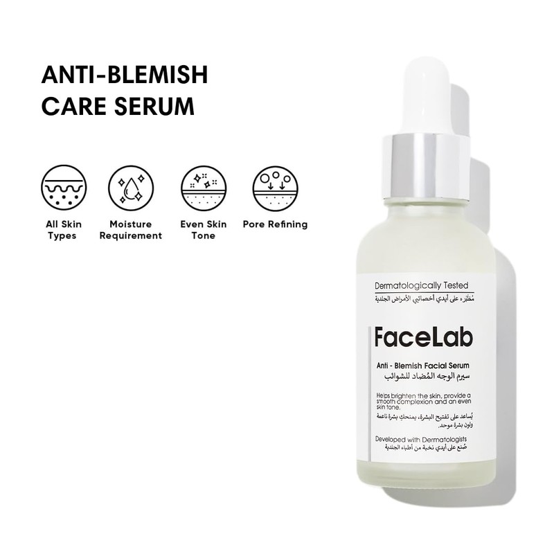 FaceLab Anti-Blemish Serum, Advanced Peptide, Niacinamide Formula, Even Skin Tone,