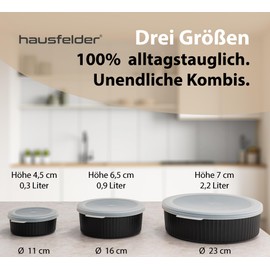 Hausfelder Storage Jars Set of 3 with Lids, 0.3 L, 0.9 L, 2.2 L, Plastic Storage Containers, Food Storage Containers and Serving Bowls