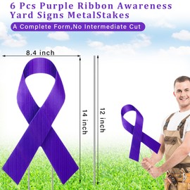 Drydiet 6 Pcs Ribbon Awareness Yard Signs with Metal Stakes 14" Ribbon Health Awareness Lawn Signs Waterproof Patio Sign for Outdoor Garden Church(Purple)